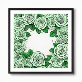 Green Roses On Edges As Frame With Empty Space In Centre Ultra Hd Realistic Vivid Colors Highly (6) Art Print