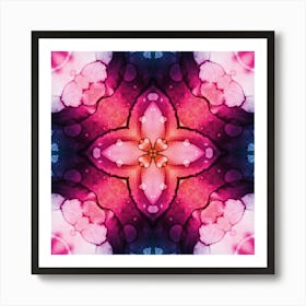 Abstraction Blue Red Watercolor Flower Four Leaf Clover Art Print