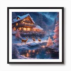 Wintery Christmas on the lake Art Print