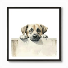 Dog Peeking Over Wall Art Print