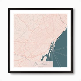 Barcelona Spain Pink and Blue Cute Script Street Map Art Print