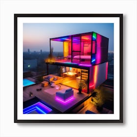 House With Colorful Lights Art Print