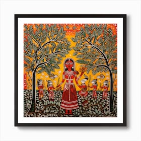 Traditional Indian Painting, Oil On Canvas, Brown Color Art Print