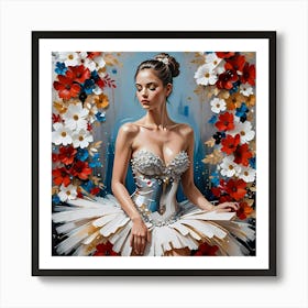 Floral Elegance: A Dancing Ballerina Art Print