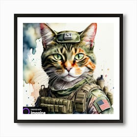 Cat In Military /Army Uniform Art Print