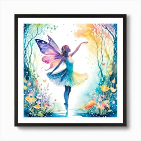 Fairy in the Forest Watercolor Painting Art Print