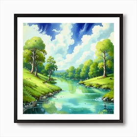 River Landscape Art Print