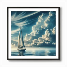 Sailing Into The Blue Sailboat Art Print