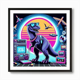 8-bit time-traveling dinosaurs 2 Art Print