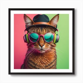 Cat With Headphones 10 Art Print