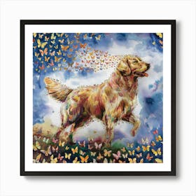 Golden Retriever With Butterflies Art Print