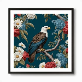 Eagle And Flowers Art Print