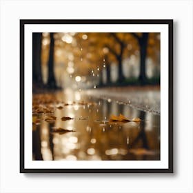 Fallen Leaves of the Sycamore on a Rainy Autumn Day Art Print