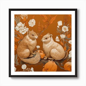 Fall Foliage Squirrel Square 1 Art Print