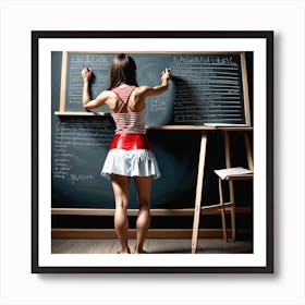 Girl Writing On A Blackboard Art Print