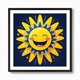 Lovely smiling sun on a blue gradient background 141 Art Print