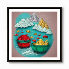 And Peppers A Sushis haped Mountain Village Art Print