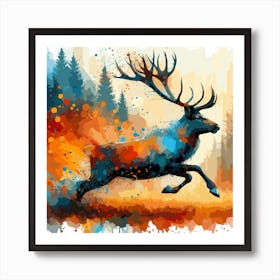 Reindeer On The Move 1 Drip Style Artwork Vector Version In Raster Format Art Print