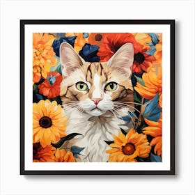 Cat In Flowers Art Print