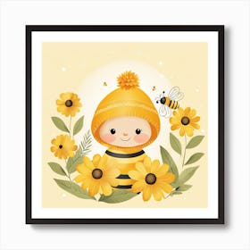 Floral Baby Bee Nursery Illustration (19) Art Print