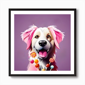 Lollipop Dog, pink dog, lollipop, dog and candy, colorful dog illustration, dog portrait, animal illustration, digital art, pet art, dog artwork, dog drawing, dog painting, dog wallpaper, dog background, dog lover gift, dog décor, dog poster, dog print, pet, dog, vector art, dog art Art Print