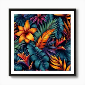 Tropical Leaves Seamless Pattern 23 Art Print