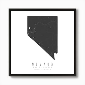 Nevada Mono Black And White Modern Minimal Street Map Square Art Print