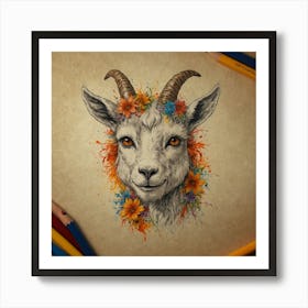 Goat With Flowers 2 Art Print