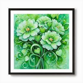 Green Flowers In A Vase Art Print