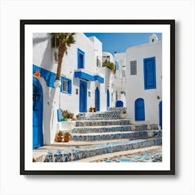 Blue And White Houses tunisia Poster