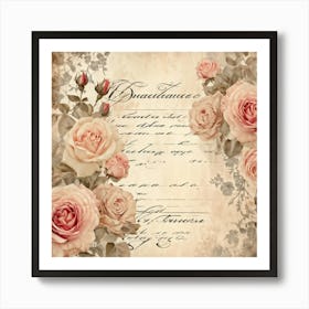 Bouquet Of Vintage Roses Illustration For Romantic Invitation Cards And Love Letters Detailed Sepi (1) Art Print