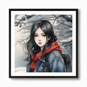 Asian Girl In The Snow Art Print