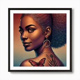 Butterfly Tattooed Black Woman Art Print