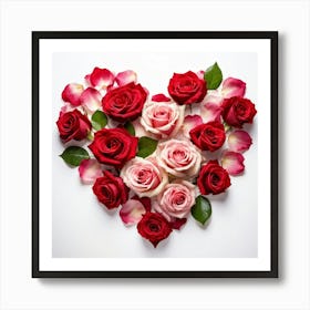 Bouquet Of Red And Pink Roses Forming A Heart Shape Signifying Affection And Togetherness For Valen Art Print