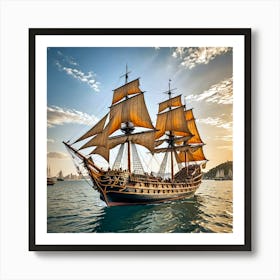 Sailing Ship At Sunset 1 Art Print