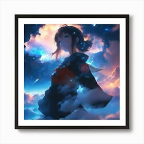 Anime Girl In Clouds Art Print