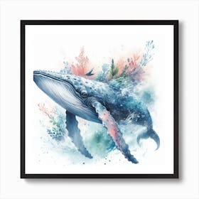 Sea Whale In Motion, Sea Whale Watercolour Art Print 1 Art Print