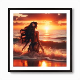 Hawaiian Girl At Sunset Art Print