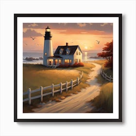 Lighthouse At Sunset 4 Art Print