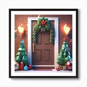 Christmas Decoration On Home Door Low Poly Isometric Art 3d Art High Detail Artstation Concept (1) Art Print