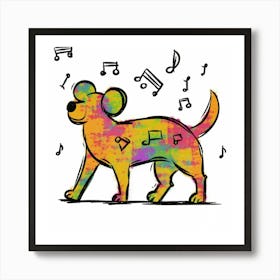 Dog With Music Notes Art Print