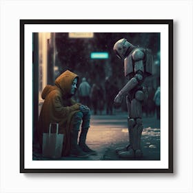 Homeless man from the future Art Print