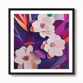 White Flowers On Purple Art Print