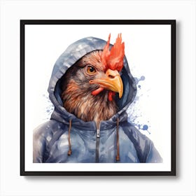 Watercolour Cartoon Chicken In A Hoodie 2 Art Print