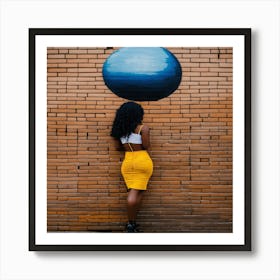 Woman Leaning Against A Brick Wall Art Print