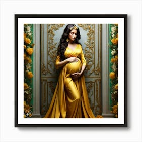 Pregnant Woman In Gold Dress Art Print