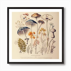 Botanical Sketch Nature Mushrooms Funghi Journal Art Print