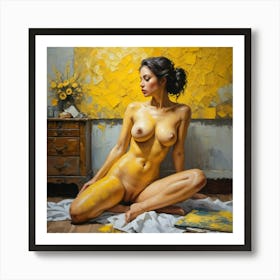 Nude Woman With Yellow Paint Art Print