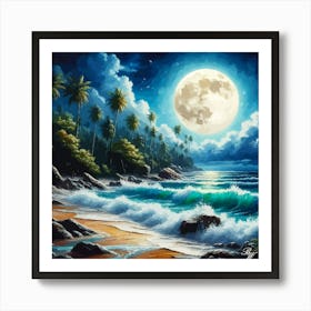 Moonlit Tropical Beach Art Print