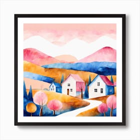 Minimalist Village Landscape Painting 6 Art Print